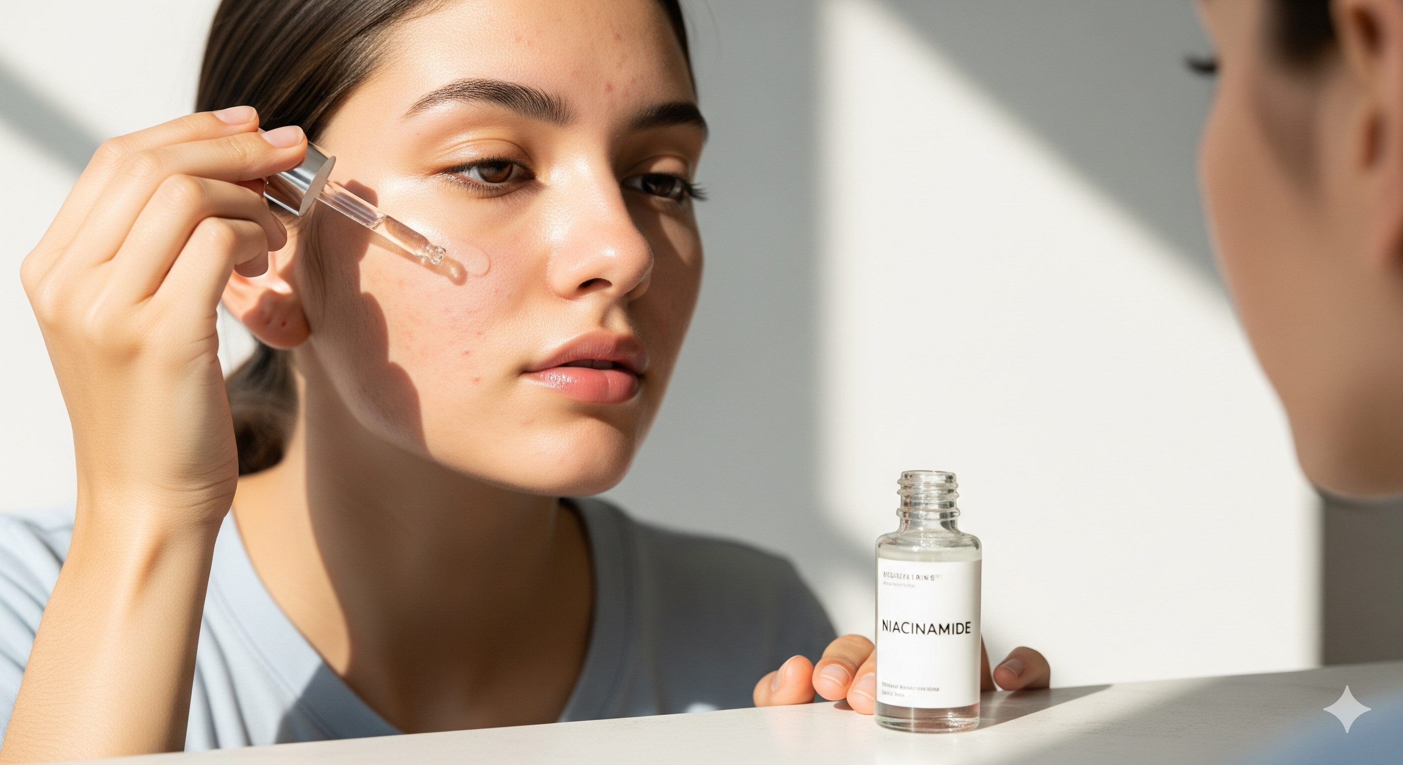 Young Girl Applying Niacinamide  Serum