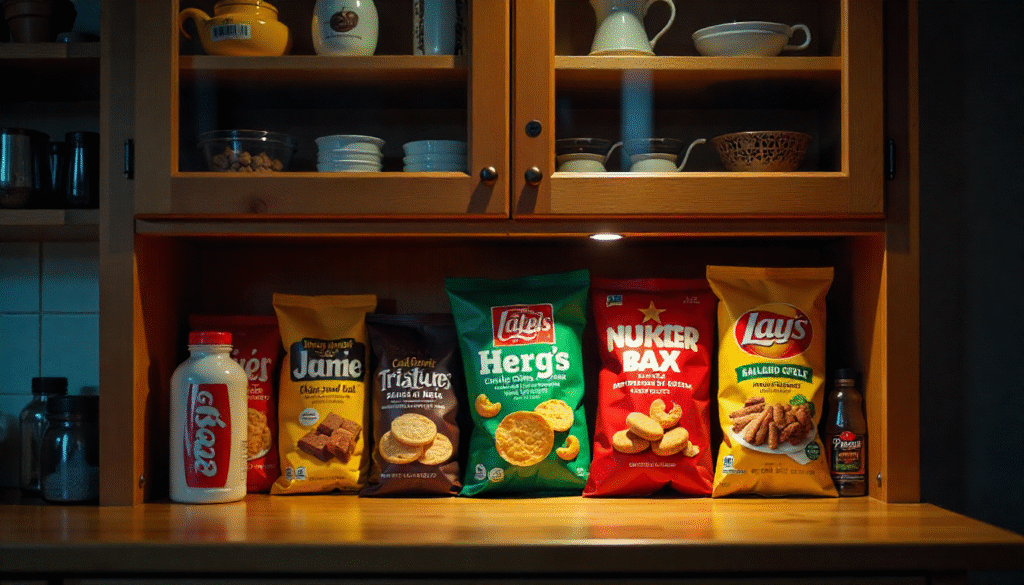 Snack packets stocked in kitchen