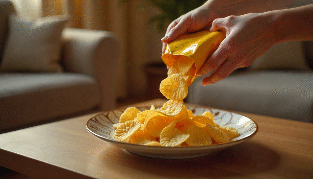 Transferring Snacks from Packets to Fancy Plate
